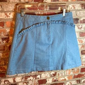 🔥🎀Nasty Gal Mini Denim Skirt &front Ruffled Trim